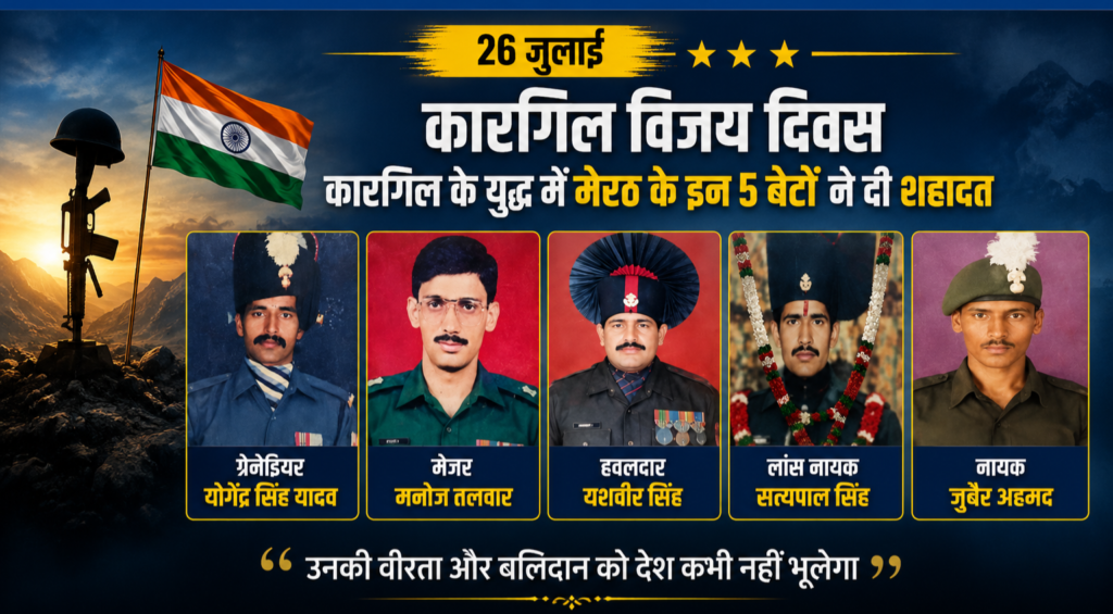 कारगिल विजय दिवस विशेष: मेरठ के पांच वीर सपूत, जिन्होंने मातृभूमि के लिए हंसते-हंसते न्योछावर कर दी जान  मेरठ।